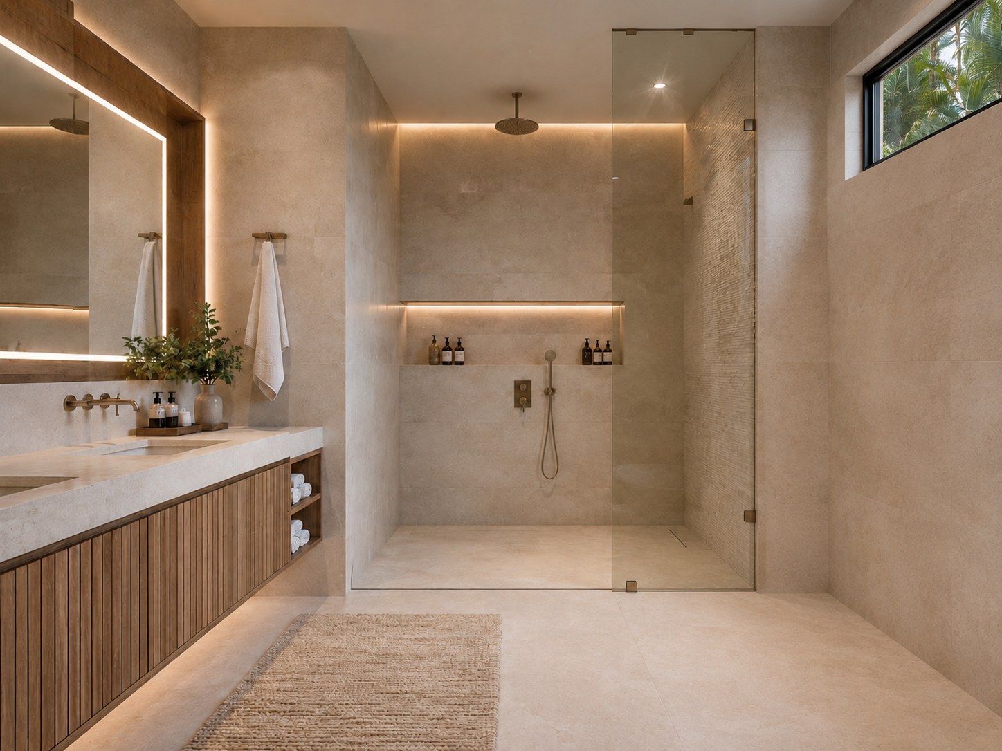 Bathroom concept with light stone finishes