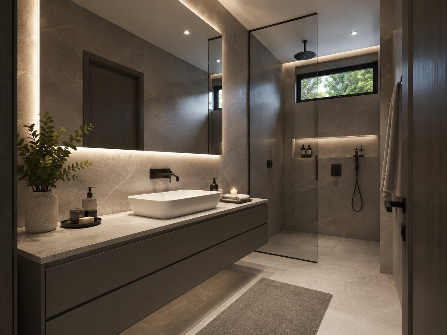 Bathroom concept with darker tile finishes