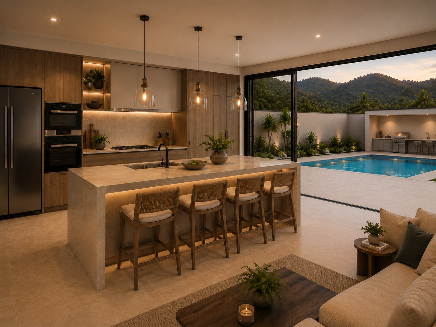 Kitchen and pool-facing living concept