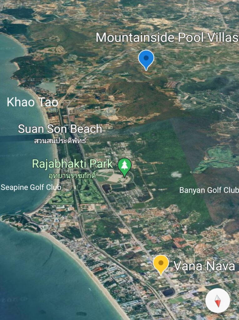 Mountainside Pool Villas for sale between Hua Hin and Pranburi Thailand Google map 2