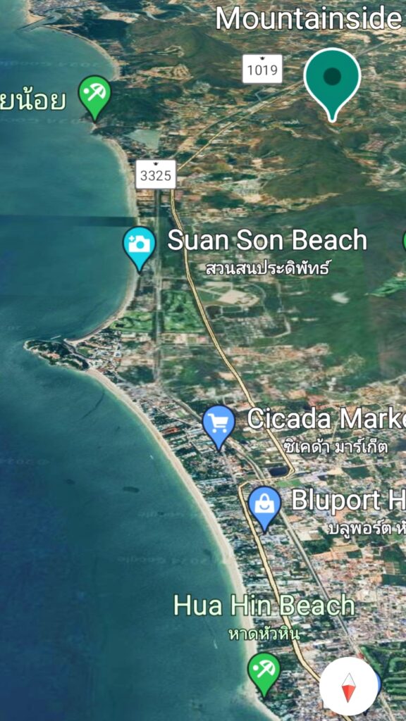 Mountainside Pool Villas for sale between Hua Hin and Pranburi Thailand Google map 2